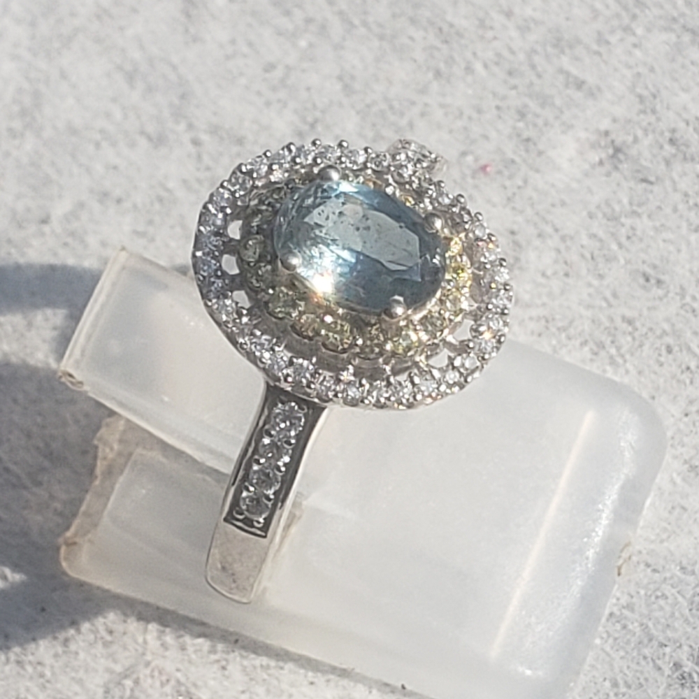 NWOT Rare Aqua Kyanite and Multi Gemstone Double Halo Ring Size 6